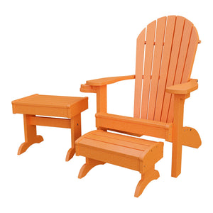Amish Adirondack 4pc Patio Set: Chair, Footstool, Cupholder & End Table in Bright Orange
