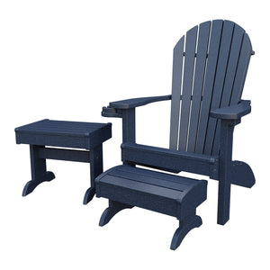 Amish Adirondack 4pc Patio Set: Chair, Footstool, Cupholder & End Table in Patriot Blue