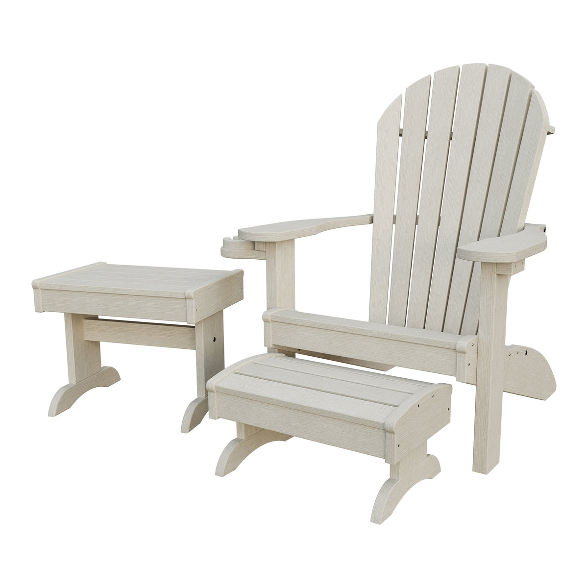 Amish Adirondack 4pc Patio Set: Chair, Footstool, Cupholder & End Table in Seashell