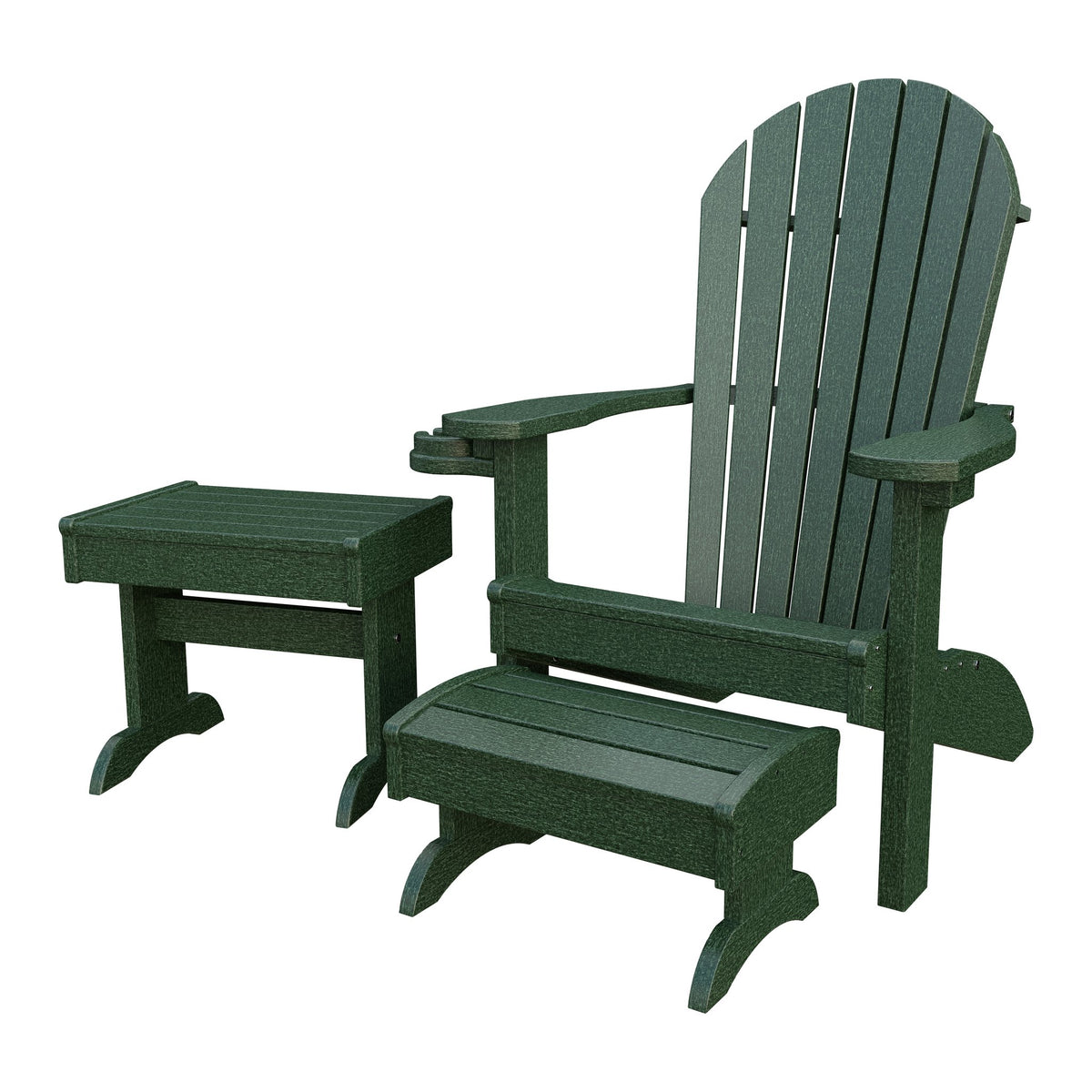 Amish Adirondack 4pc Patio Set: Chair, Footstool, Cupholder & End Table in Turf Green