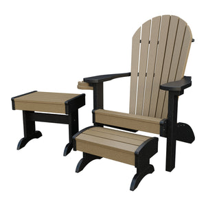 Amish Adirondack 4pc Patio Set: Chair, Footstool, Cupholder & End Table in Weathered Wood & Black