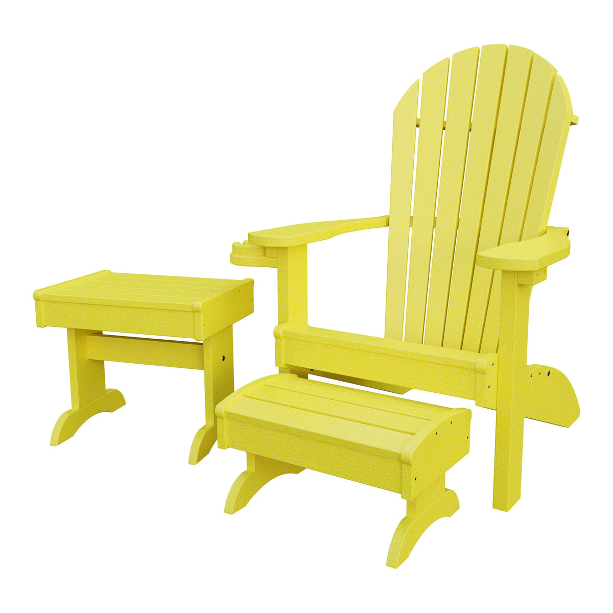 Amish Adirondack 4pc Patio Set: Chair, Footstool, Cupholder & End Table in Lemon Yellow