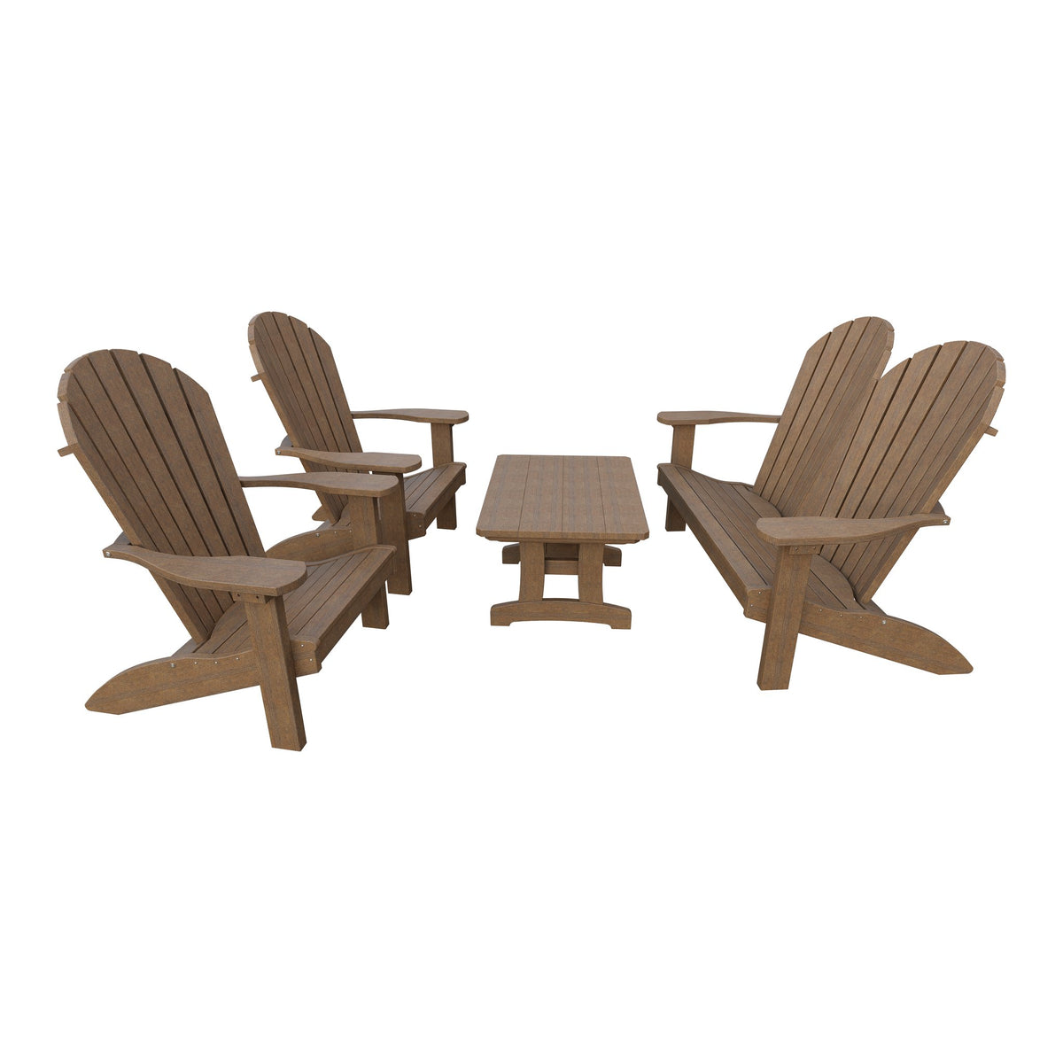 Amish Adirondack 4pc Patio Garden Set: Loveseat, 2 Chairs & Coffee Table in Antique Mahogany