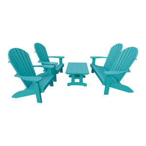 Amish Adirondack 4pc Patio Garden Set: Loveseat, 2 Chairs & Coffee Table in Aruba Blue