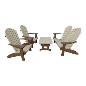 Amish Adirondack 4pc Patio Garden Set: Loveseat, 2 Chairs & Coffee Table in Birchwood & Tudor Brown