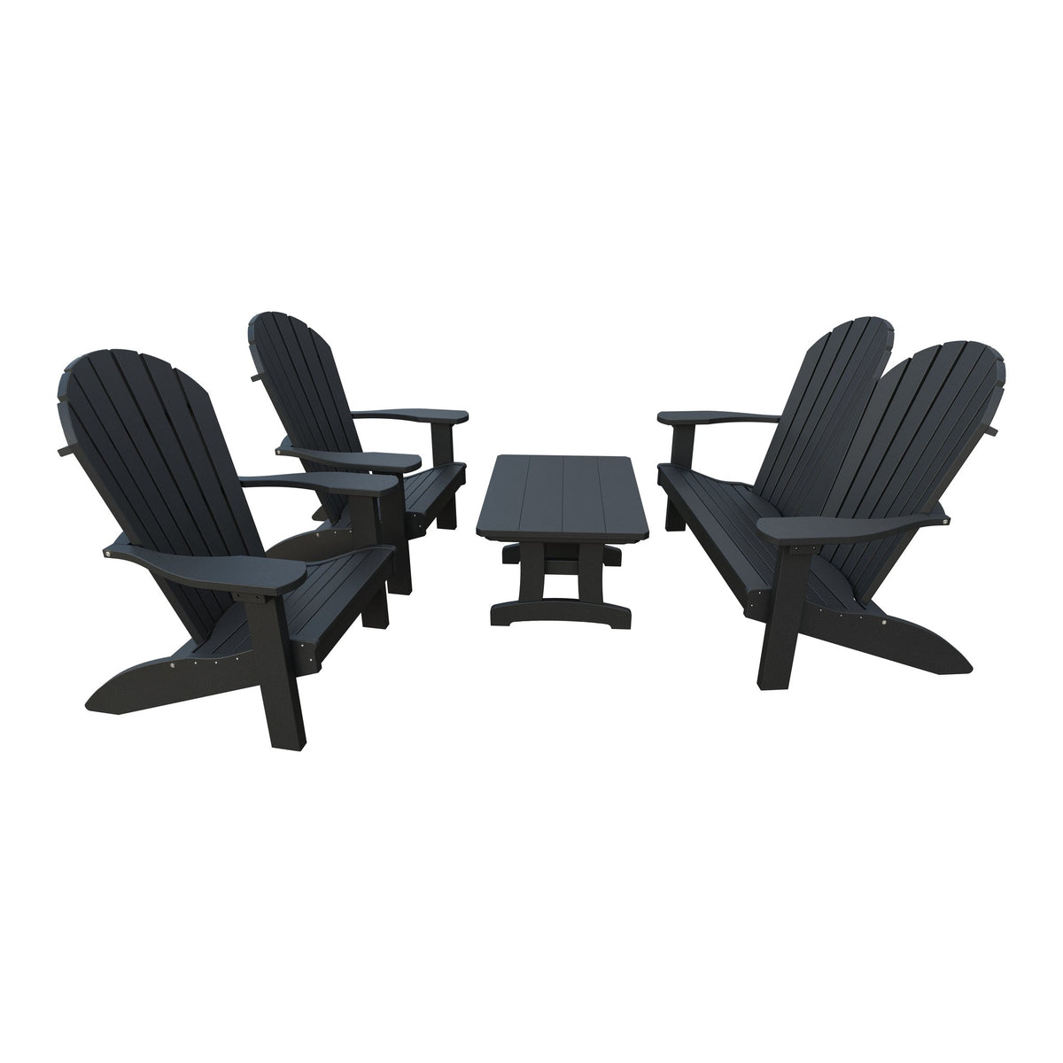 Amish Adirondack 4pc Patio Garden Set: Loveseat, 2 Chairs & Coffee Table in Black
