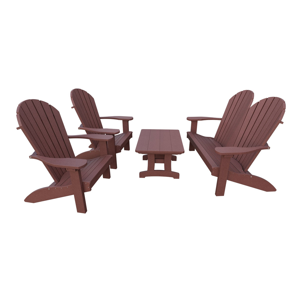 Amish Adirondack 4pc Patio Garden Set: Loveseat, 2 Chairs & Coffee Table in Cherrywood