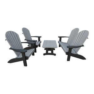 Amish Adirondack 4pc Patio Garden Set: Loveseat, 2 Chairs & Coffee Table in Driftwood Gray & Black