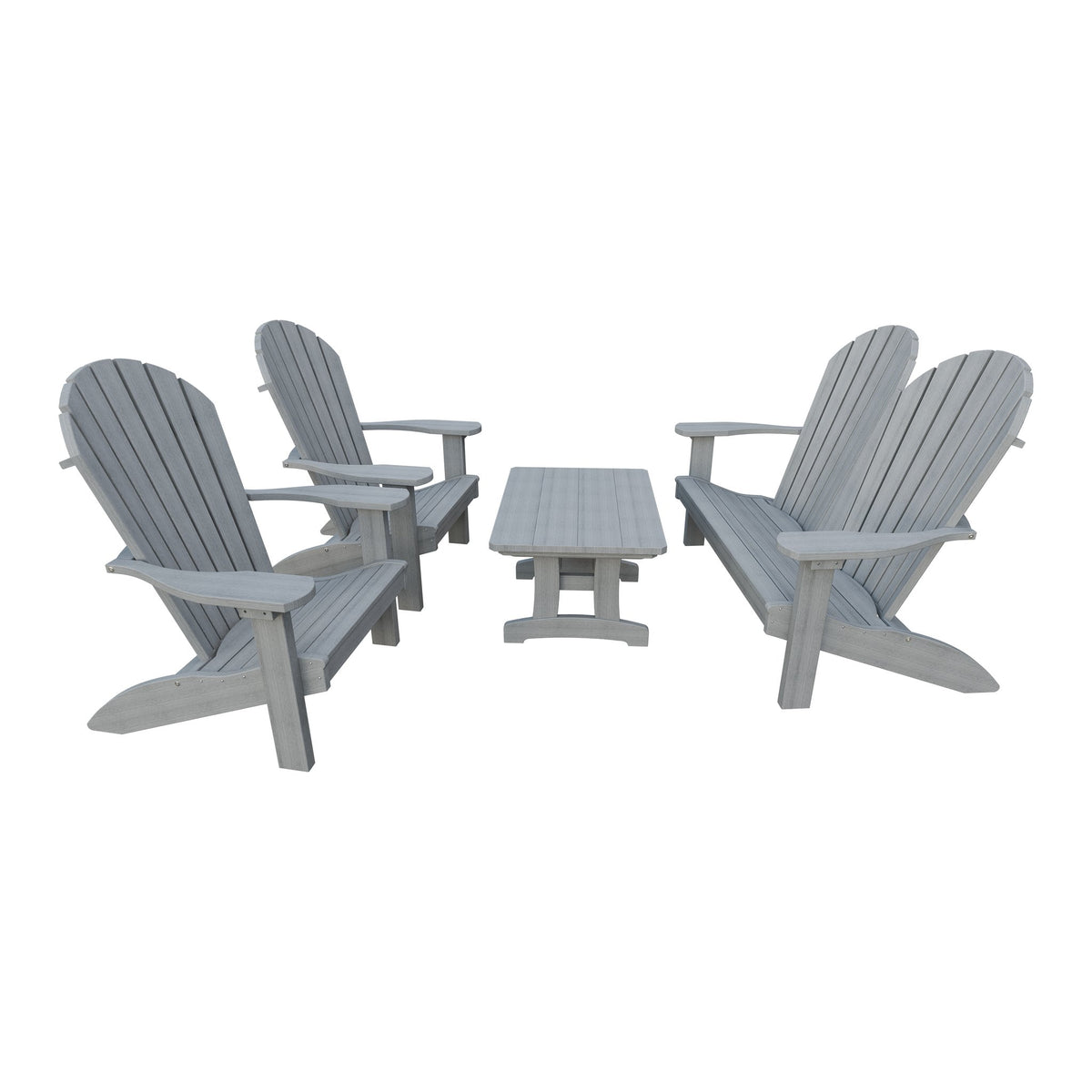 Amish Adirondack 4pc Patio Garden Set: Loveseat, 2 Chairs & Coffee Table in Driftwood Gray