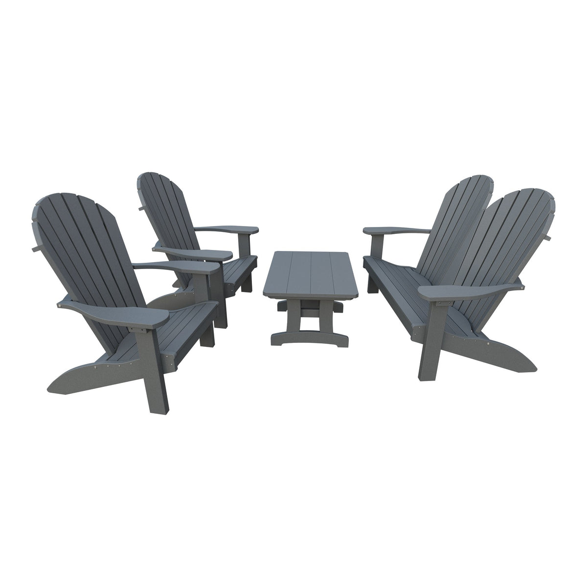 Amish Adirondack 4pc Patio Garden Set: Loveseat, 2 Chairs & Coffee Table in Gray