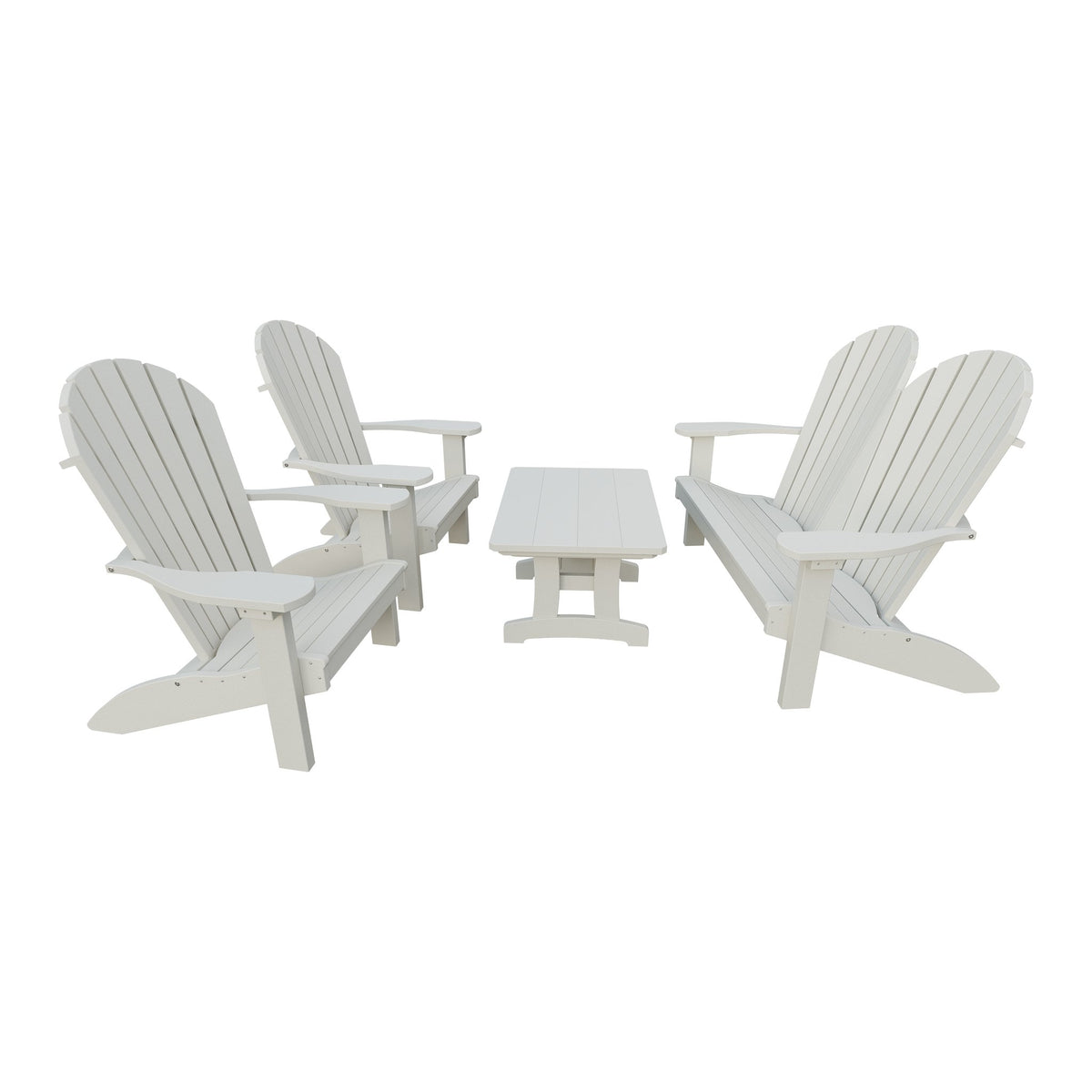 Amish Adirondack 4pc Patio Garden Set: Loveseat, 2 Chairs & Coffee Table in Ivory