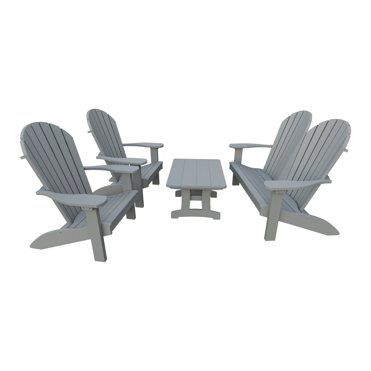 Amish Adirondack 4pc Patio Garden Set: Loveseat, 2 Chairs & Coffee Table in Light Gray