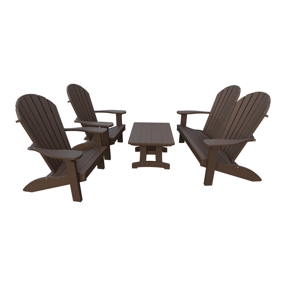 Amish Adirondack 4pc Patio Garden Set: Loveseat, 2 Chairs & Coffee Table in Milwaukee Brown