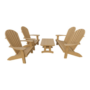 Amish Adirondack 4pc Patio Garden Set: Loveseat, 2 Chairs & Coffee Table in Natural Teak