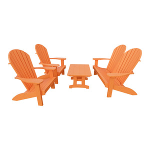 Amish Adirondack 4pc Patio Garden Set: Loveseat, 2 Chairs & Coffee Table in Bright Orange