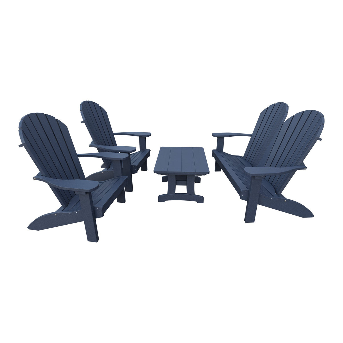 Amish Adirondack 4pc Patio Garden Set: Loveseat, 2 Chairs & Coffee Table in Patriot Blue