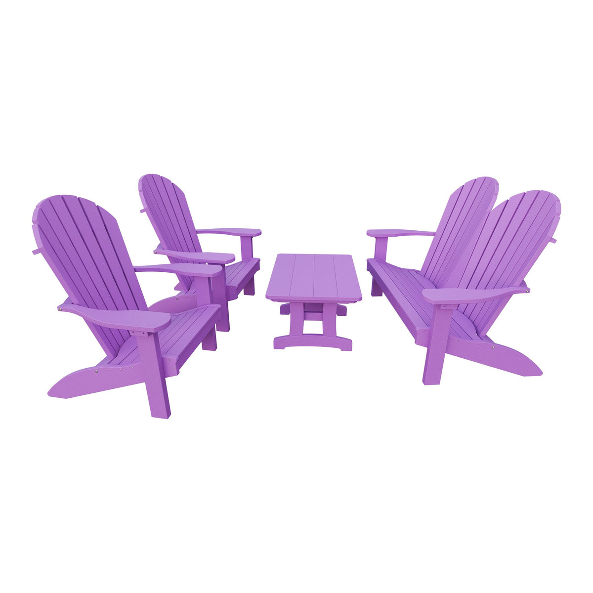 Amish Adirondack 4pc Patio Garden Set: Loveseat, 2 Chairs & Coffee Table in Bright Purple