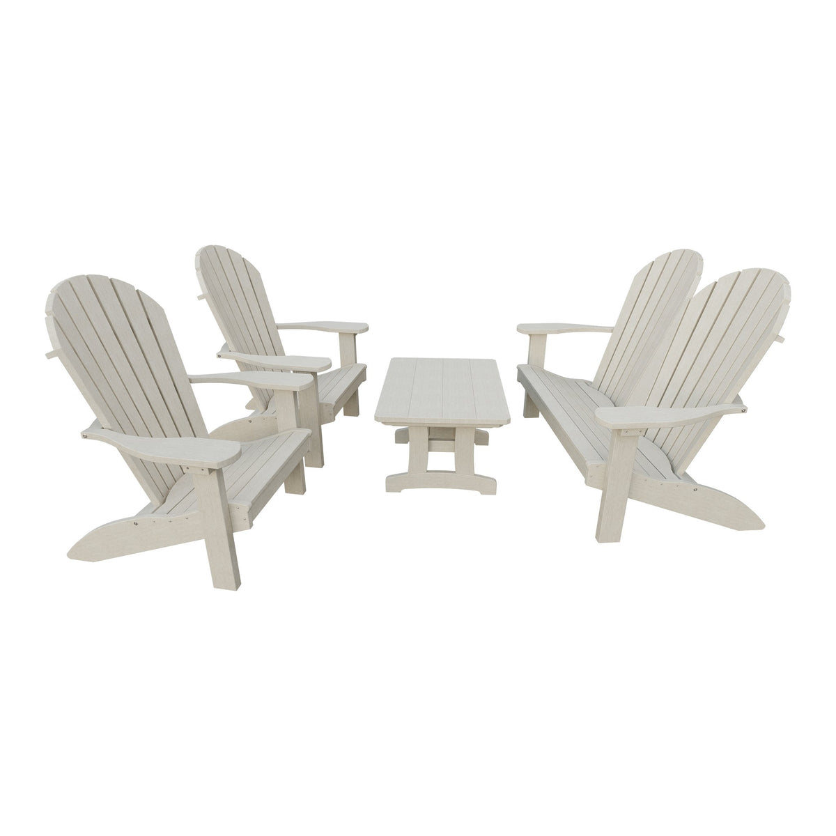 Amish Adirondack 4pc Patio Garden Set: Loveseat, 2 Chairs & Coffee Table in Seashell