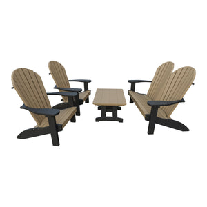 Amish Adirondack 4pc Patio Garden Set: Loveseat, 2 Chairs & Coffee Table in Weathered Wood & Black