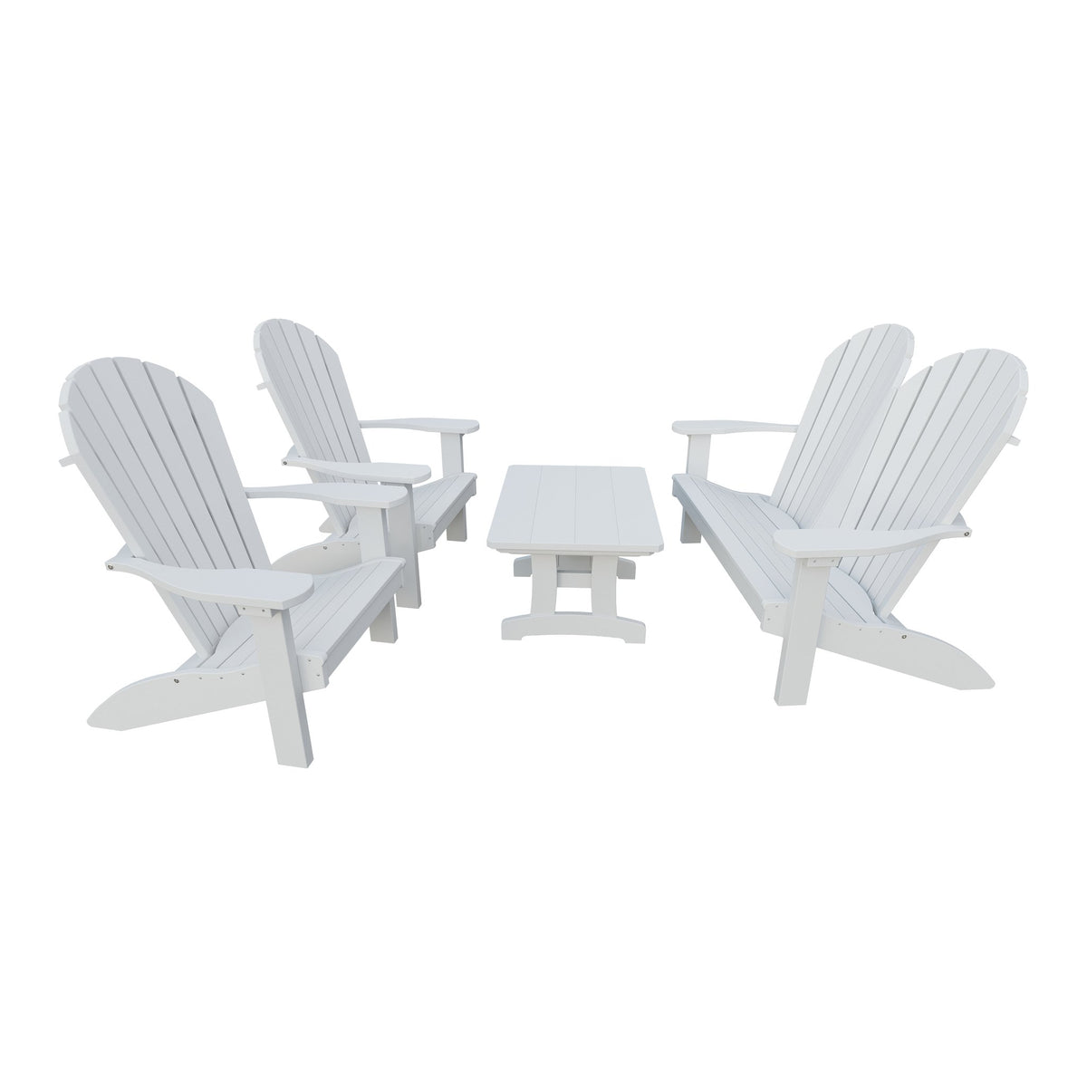 Amish Adirondack 4pc Patio Garden Set: Loveseat, 2 Chairs & Coffee Table in Bright White