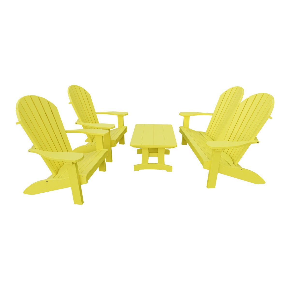 Amish Adirondack 4pc Patio Garden Set: Loveseat, 2 Chairs & Coffee Table in Lemon Yellow