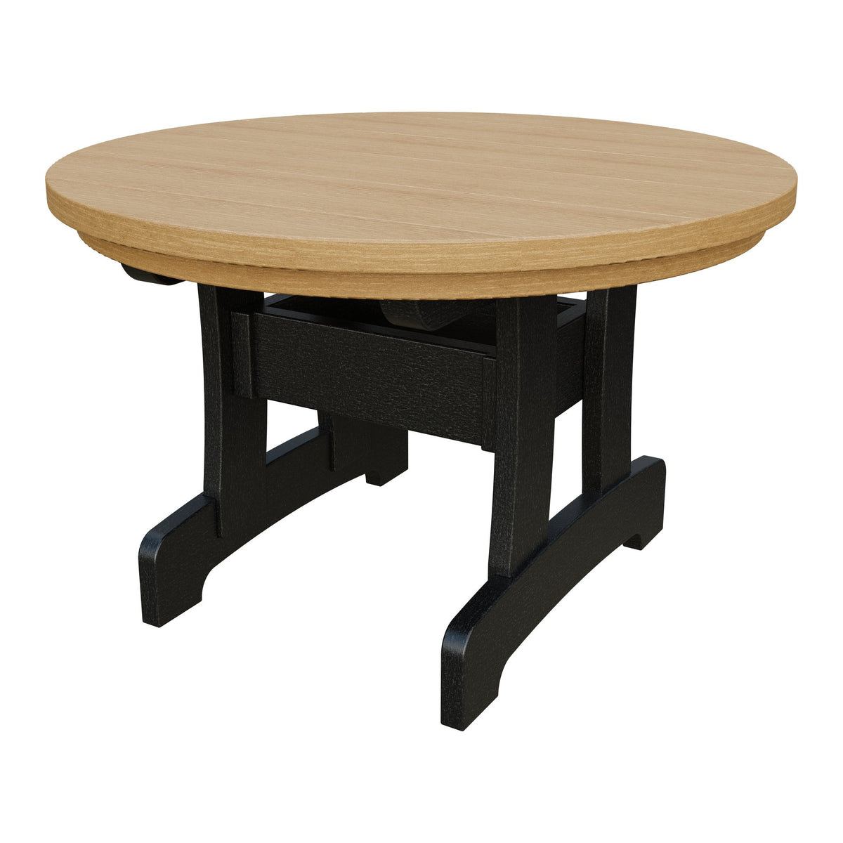 Amish Adirondack Round Poly Coffee Table in Natural Teak & Black