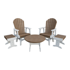 Amish Adirondack 5pc Set: 2 Swivel Dining Chairs, 2 End Tables & Round Coffee Table in Antique Mahogany & White