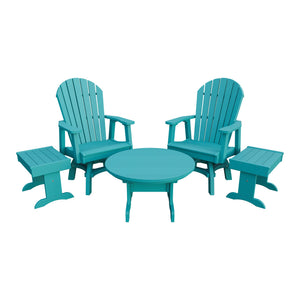 Amish Adirondack 5pc Set: 2 Swivel Dining Chairs, 2 End Tables & Round Coffee Table in Aruba Blue