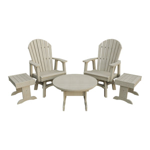 Amish Adirondack 5pc Set: 2 Swivel Dining Chairs, 2 End Tables & Round Coffee Table in Birchwood