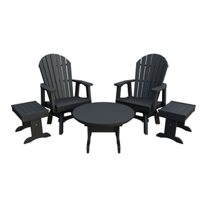 Amish Adirondack 5pc Set: 2 Swivel Dining Chairs, 2 End Tables & Round Coffee Table in Black
