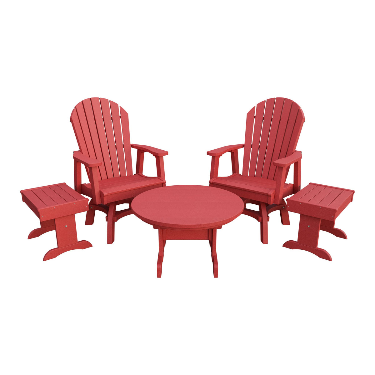 Amish Adirondack 5pc Set: 2 Swivel Dining Chairs, 2 End Tables & Round Coffee Table in Cardinal Red