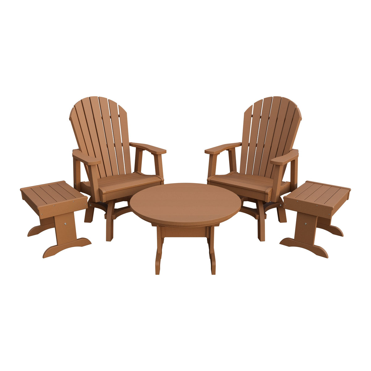 Amish Adirondack 5pc Set: 2 Swivel Dining Chairs, 2 End Tables & Round Coffee Table in Cedar