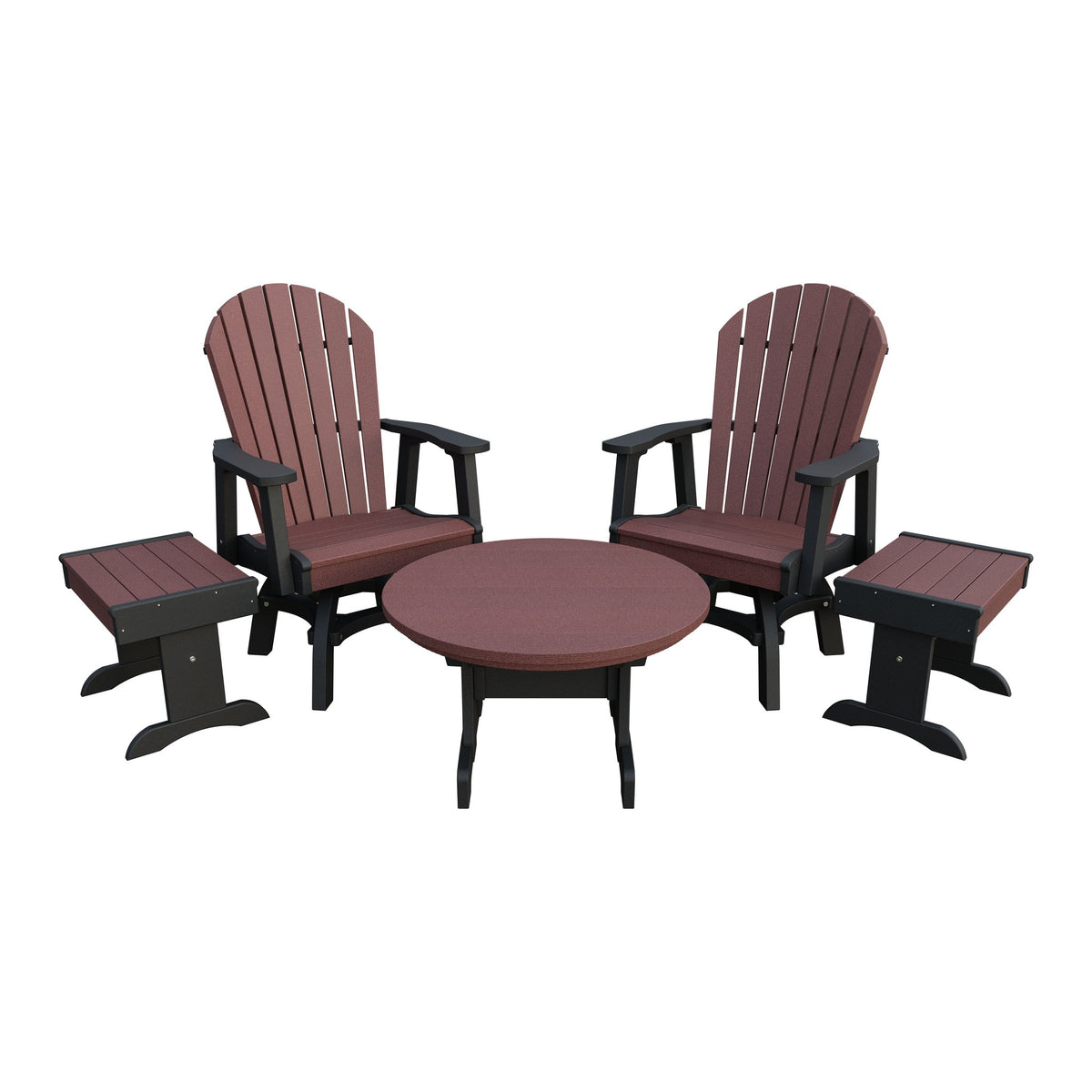 Amish Adirondack 5pc Set: 2 Swivel Dining Chairs, 2 End Tables & Round Coffee Table in Cherrywood & Black