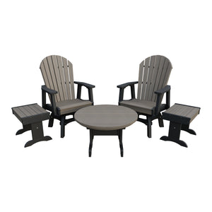 Amish Adirondack 5pc Set: 2 Swivel Dining Chairs, 2 End Tables & Round Coffee Table in Coastal Gray & Black