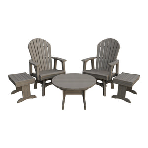 Amish Adirondack 5pc Set: 2 Swivel Dining Chairs, 2 End Tables & Round Coffee Table in Coastal Gray
