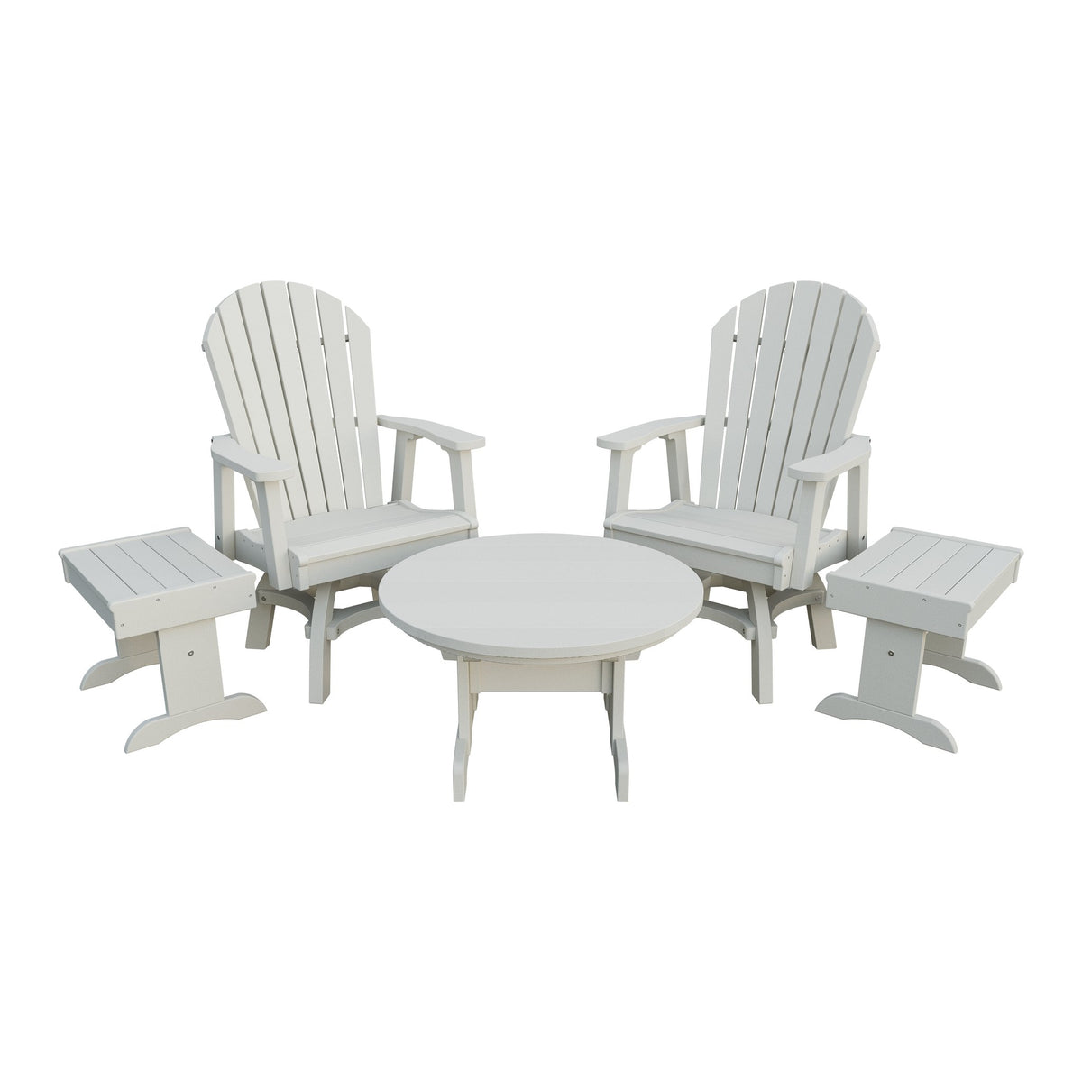 Amish Adirondack 5pc Set: 2 Swivel Dining Chairs, 2 End Tables & Round Coffee Table in Ivory