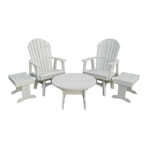 Amish Adirondack 5pc Set: 2 Swivel Dining Chairs, 2 End Tables & Round Coffee Table in Ivory
