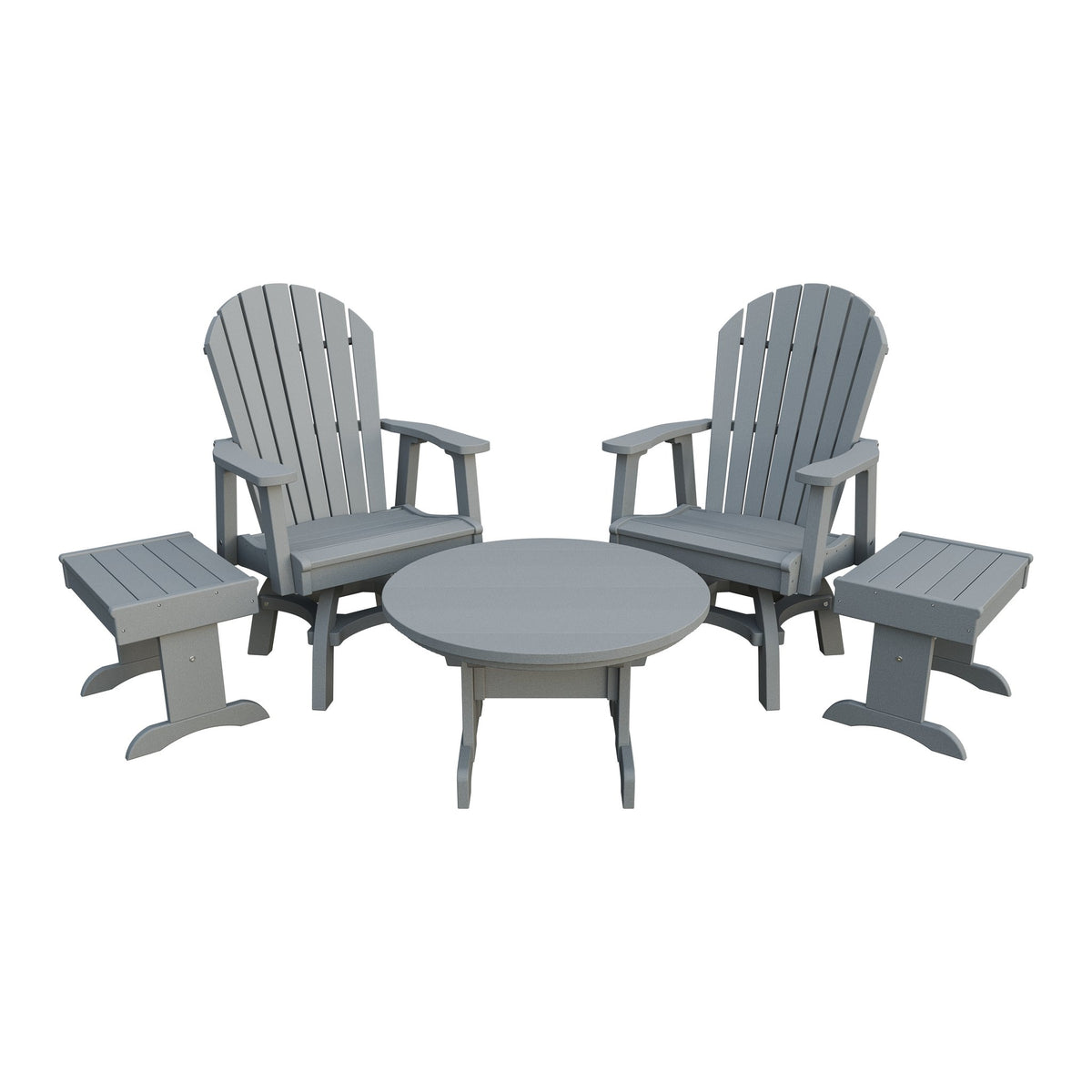 Amish Adirondack 5pc Set: 2 Swivel Dining Chairs, 2 End Tables & Round Coffee Table in Light Gray