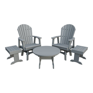 Amish Adirondack 5pc Set: 2 Swivel Dining Chairs, 2 End Tables & Round Coffee Table in Light Gray
