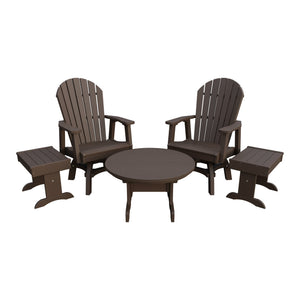 Amish Adirondack 5pc Set: 2 Swivel Dining Chairs, 2 End Tables & Round Coffee Table in Milwaukee Brown