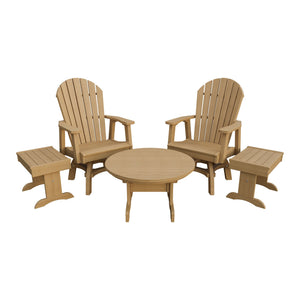 Amish Adirondack 5pc Set: 2 Swivel Dining Chairs, 2 End Tables & Round Coffee Table in Natural Teak