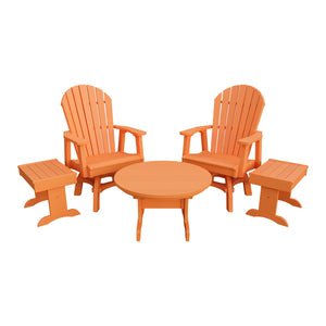 Amish Adirondack 5pc Set: 2 Swivel Dining Chairs, 2 End Tables & Round Coffee Table in Bright Orange