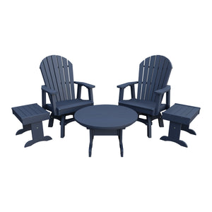 Amish Adirondack 5pc Set: 2 Swivel Dining Chairs, 2 End Tables & Round Coffee Table in Patriot Blue