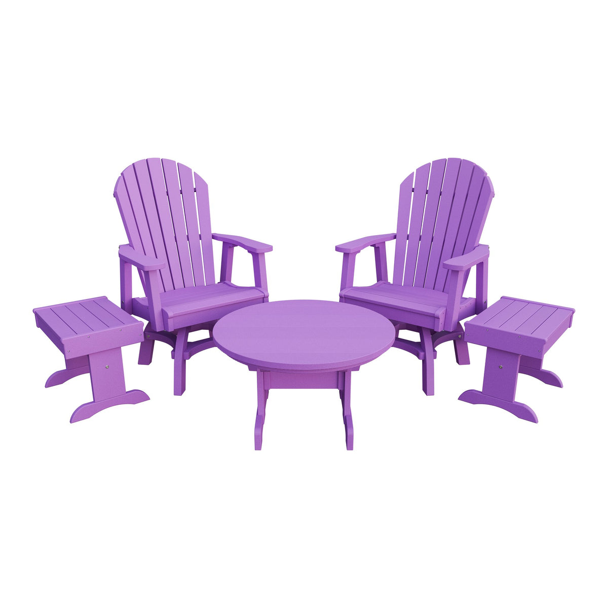 Amish Adirondack 5pc Set: 2 Swivel Dining Chairs, 2 End Tables & Round Coffee Table in Bright Purple