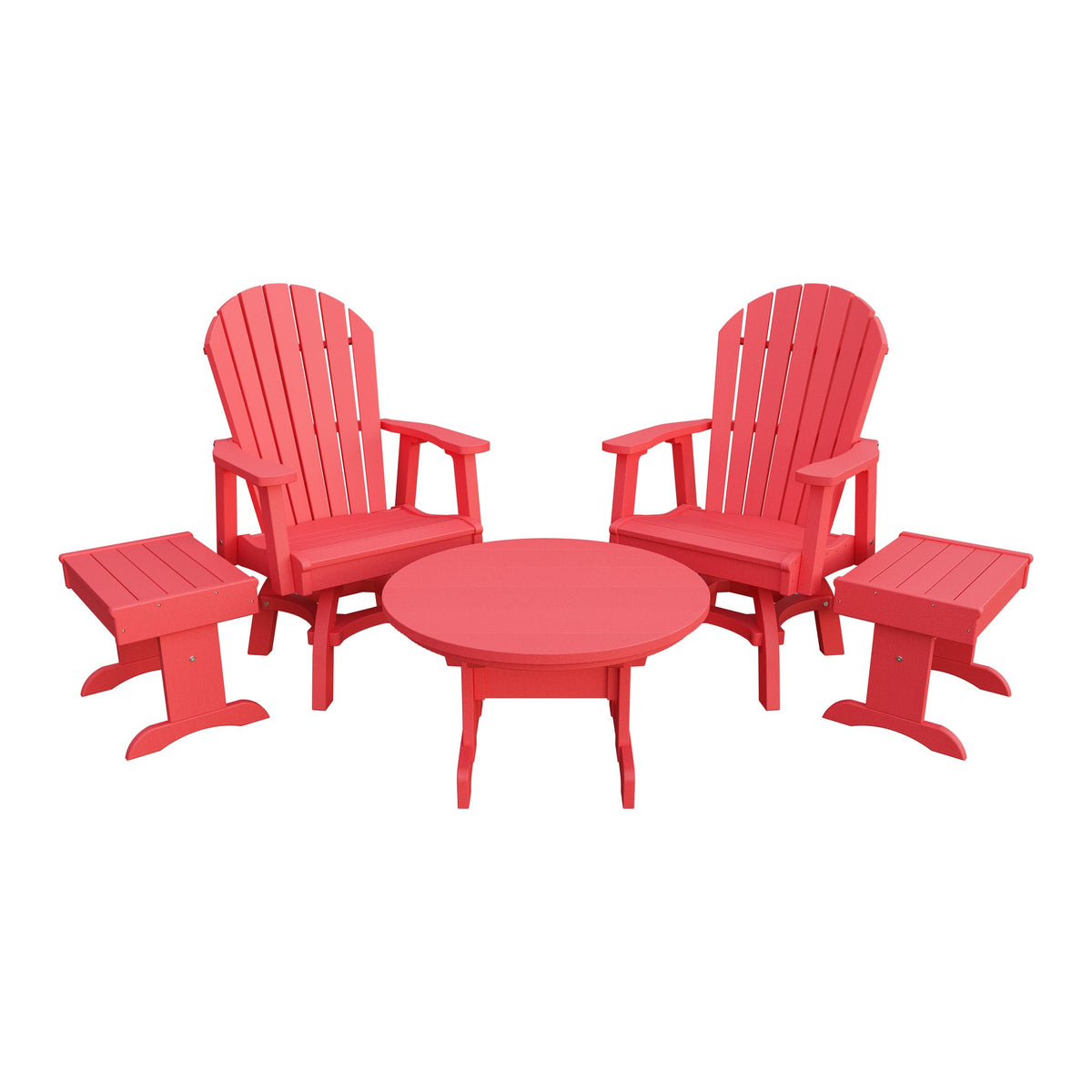 Amish Adirondack 5pc Set: 2 Swivel Dining Chairs, 2 End Tables & Round Coffee Table in Red