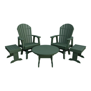 Amish Adirondack 5pc Set: 2 Swivel Dining Chairs, 2 End Tables & Round Coffee Table in Turf Green