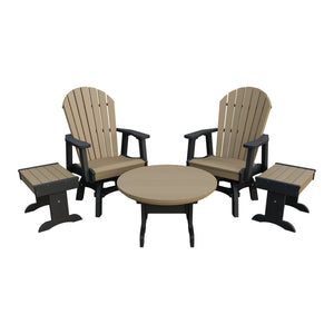 Amish Adirondack 5pc Set: 2 Swivel Dining Chairs, 2 End Tables & Round Coffee Table in Weathered Wood & Black