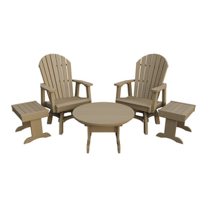 Amish Adirondack 5pc Set: 2 Swivel Dining Chairs, 2 End Tables & Round Coffee Table in Weathered Wood