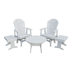 Amish Adirondack 5pc Set: 2 Swivel Dining Chairs, 2 End Tables & Round Coffee Table in Bright White