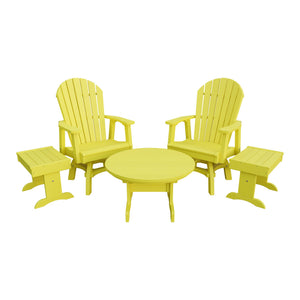 Amish Adirondack 5pc Set: 2 Swivel Dining Chairs, 2 End Tables & Round Coffee Table in Lemon Yellow